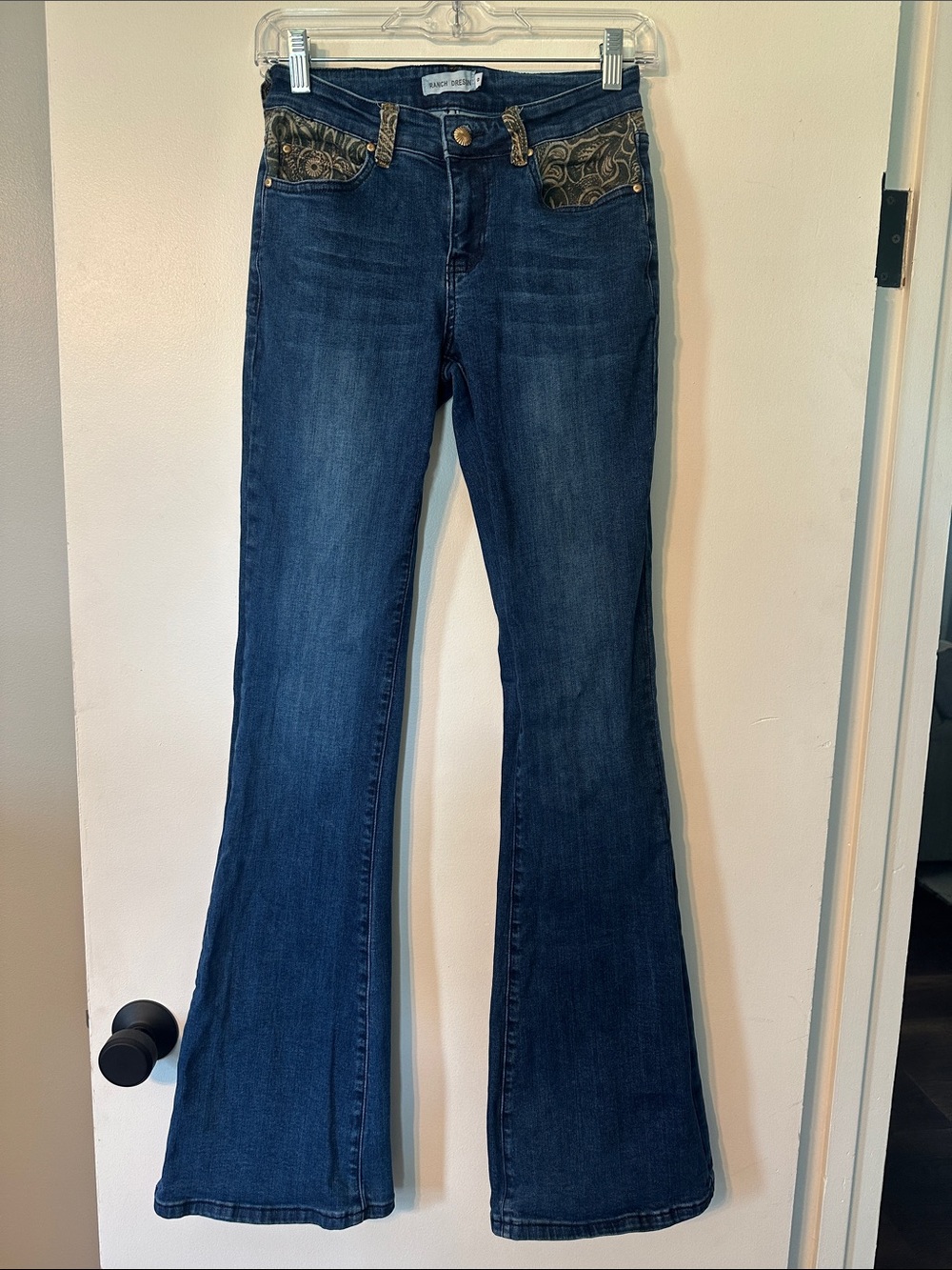 Ranch Dress’n Dark Wash Bootcut Denim with Paisley Pocket Design - Women’s 0